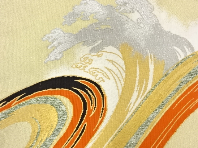 JAPANESE KIMONO / ANTIQUE NAGOYA OBI / TSUZURE / WOVEN RAGING WAVES